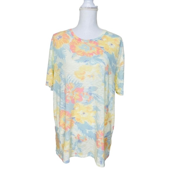 Free People Floral Pastel Colors Short Sleeve Tee - Picture 1 of 8